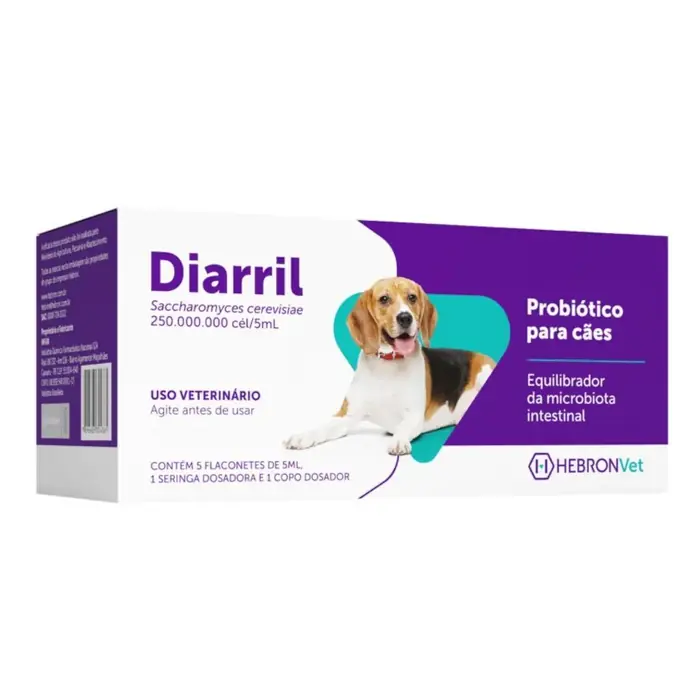 Diarril Pet Hebron — probiótico para cães · 5 flaconetes de 5 ml