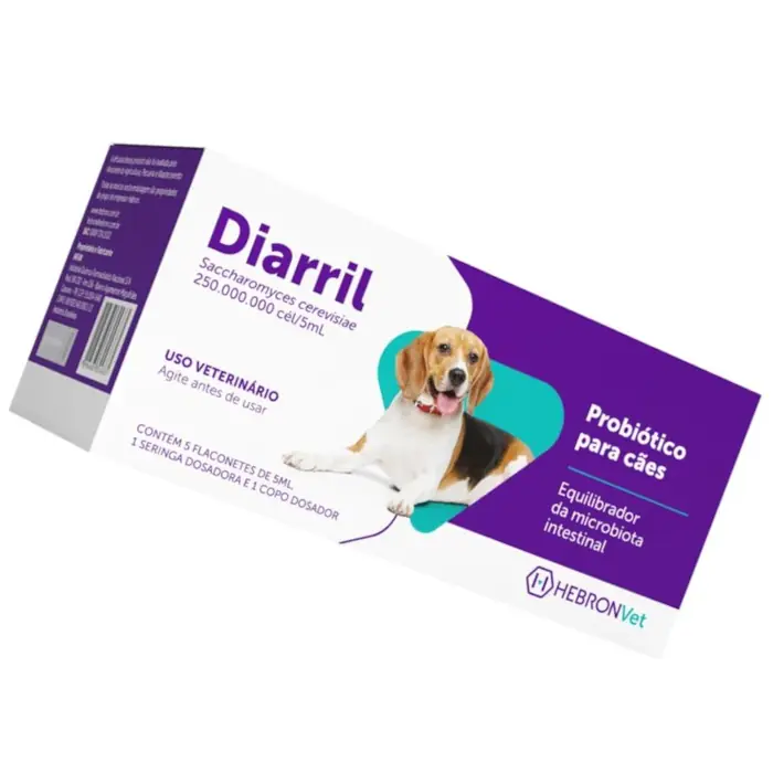 Diarril Pet Hebron — probiótico para cães · 5 flaconetes de 5 ml