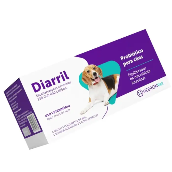 Diarril Pet Hebron — probiótico para cães · 5 flaconetes de 5 ml